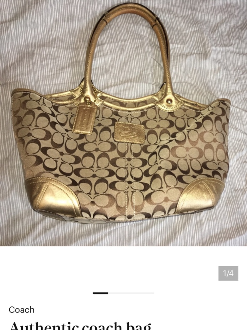 Coach Tan and Gold Signature Canvas Tote